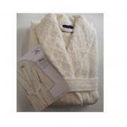 Accappatoio Caleffi In Spugna Flora Colore Avorio Collo Scialle