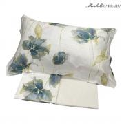 Lenzuola Copriletto Mirabello Matrimoniale Lenzuolo Golden Flowers Blu Bianco