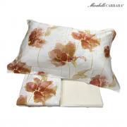 Lenzuola Copriletto Mirabello Matrimoniale Lenzuolo Golden Flowers Cotto Bianco